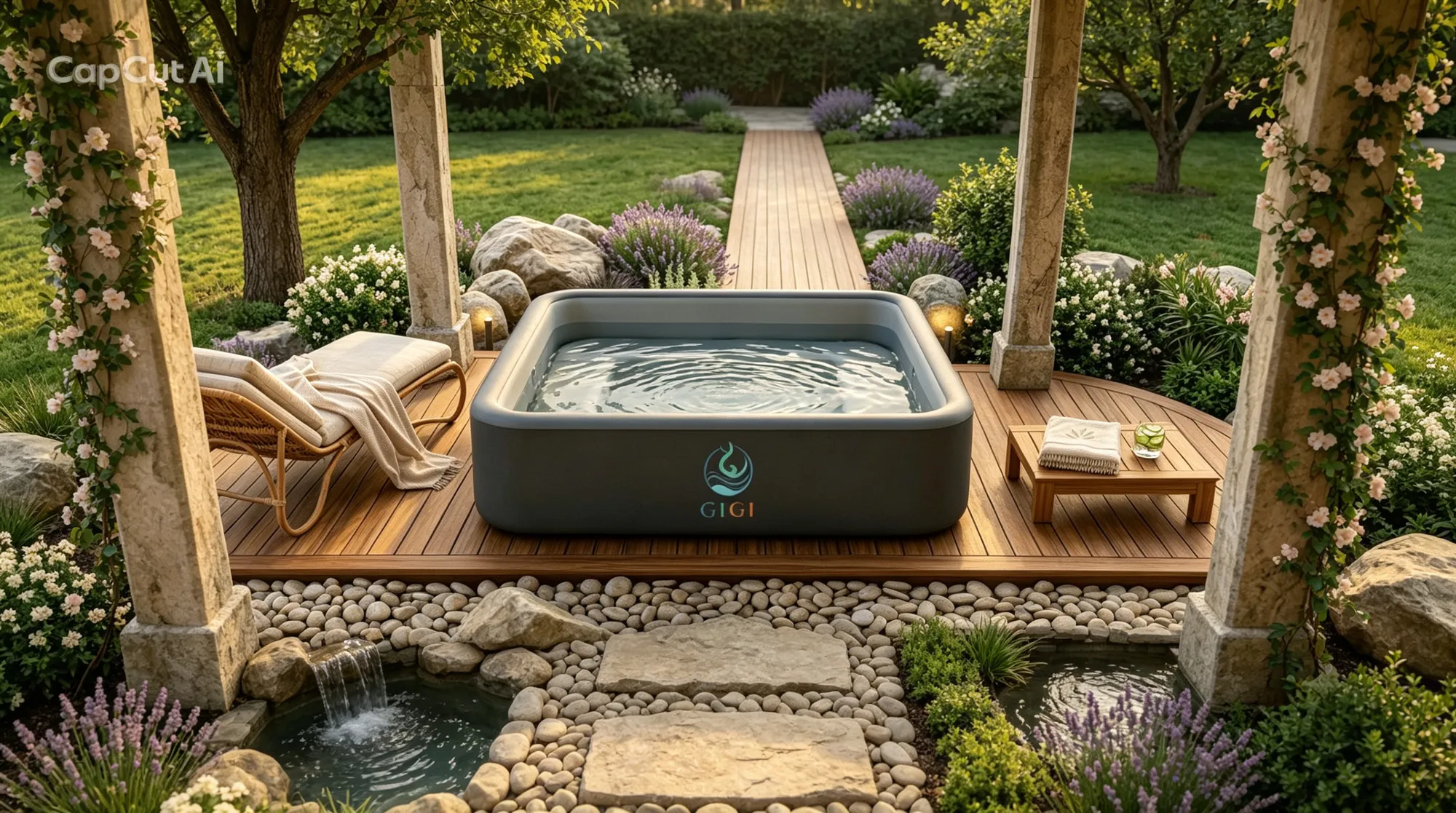 Piscine GIGI FRANCE Émeraude installée et prête à être remplie
